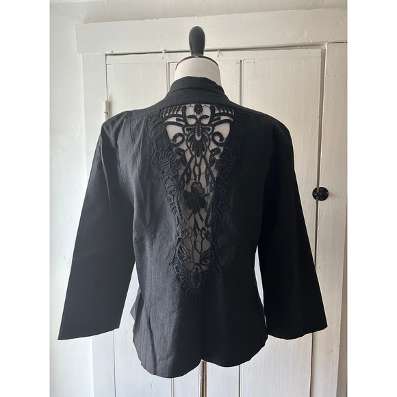 Dressbarn blazer jacket size large black open lace back waterfall 3/4 sleeve - Picture 15 of 15